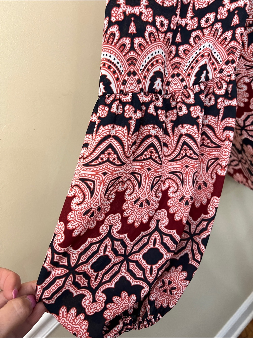The Limited Burgundy & Pink Printed Ruffle Neck Blouse - Picture 6 of 10